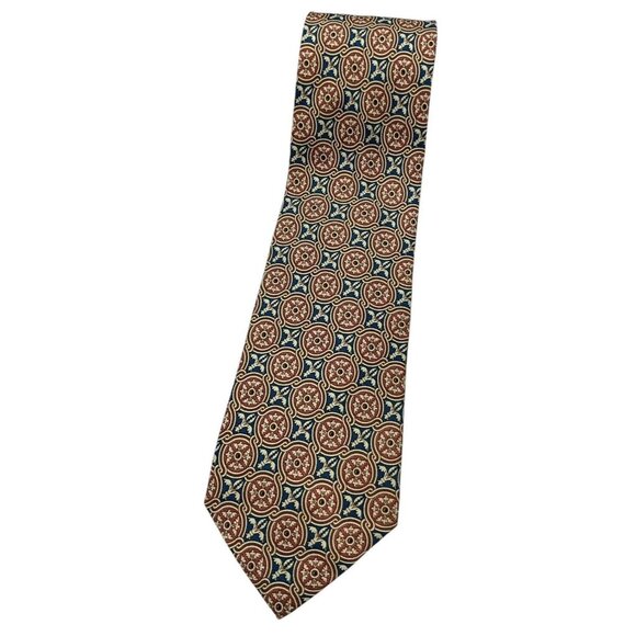 HARMONT & BLANE Men's 100% Silk Necktie LUXURY Tie Blue Red Geometric W:4" EUC - Picture 1 of 5